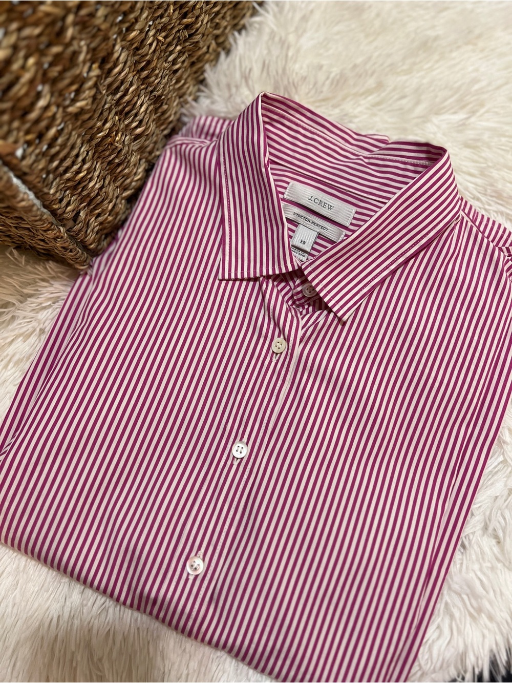 J. Crew Women’s Perfectly Stretch Stripe Dress Shirt -PinkXS